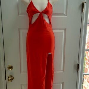 Women's Orange Cutout Slit Sleeveless Bodycon Midi Dress Size S
